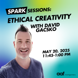 Photo of man in a purple shirt promoting Ethical Creativity with David Gasko